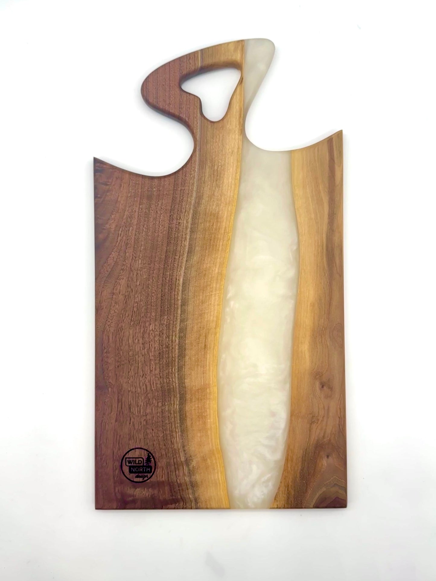 Walnut board with pearl white resin