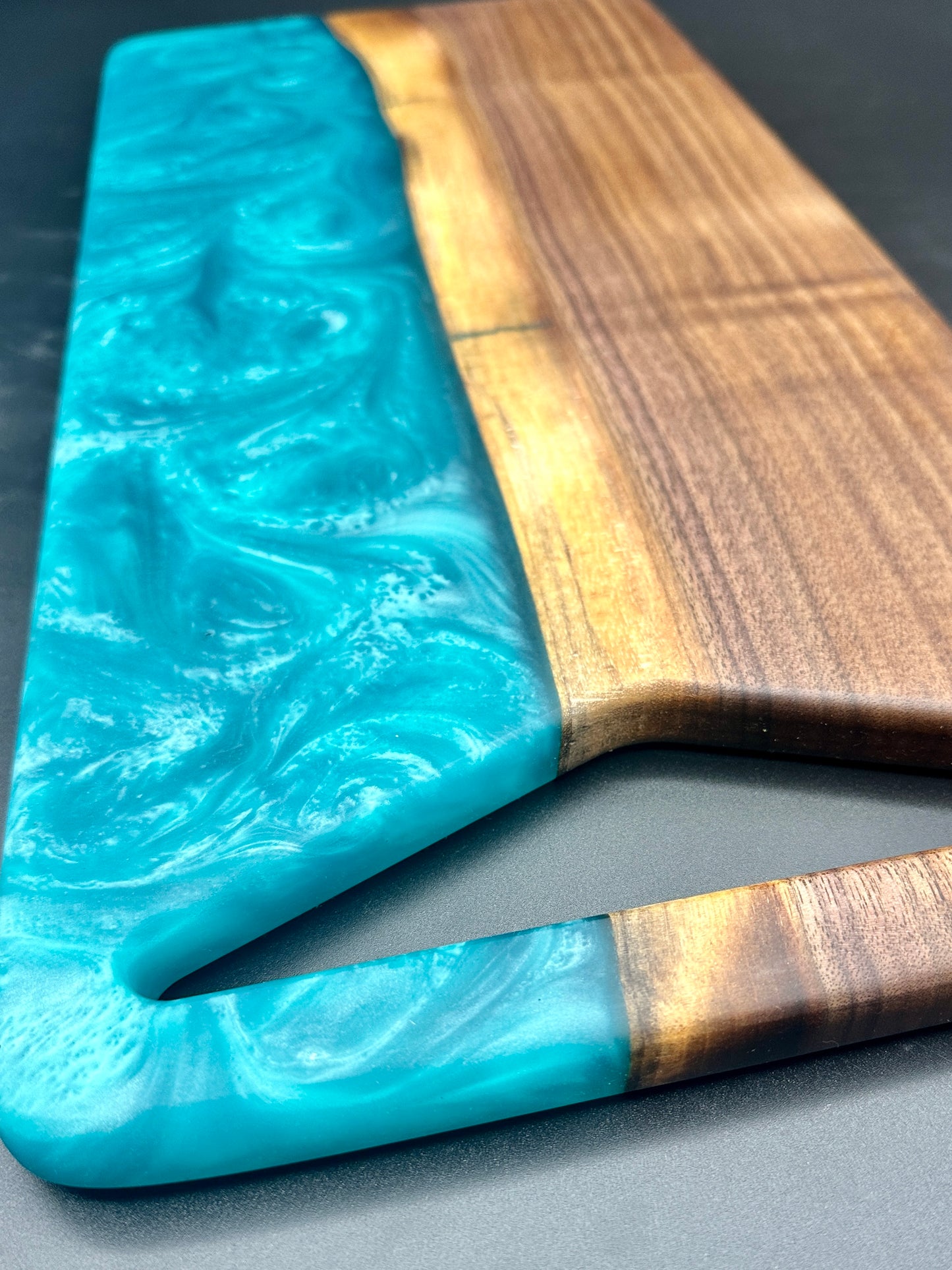 Walnut board with bora bora blue resin