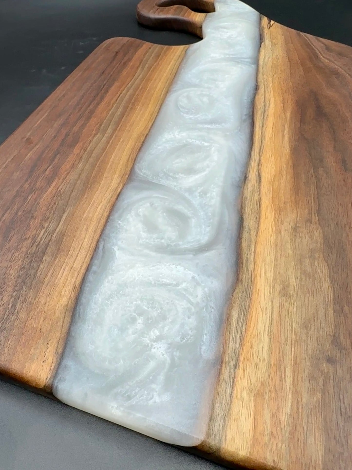 Walnut board with Pearl White resin