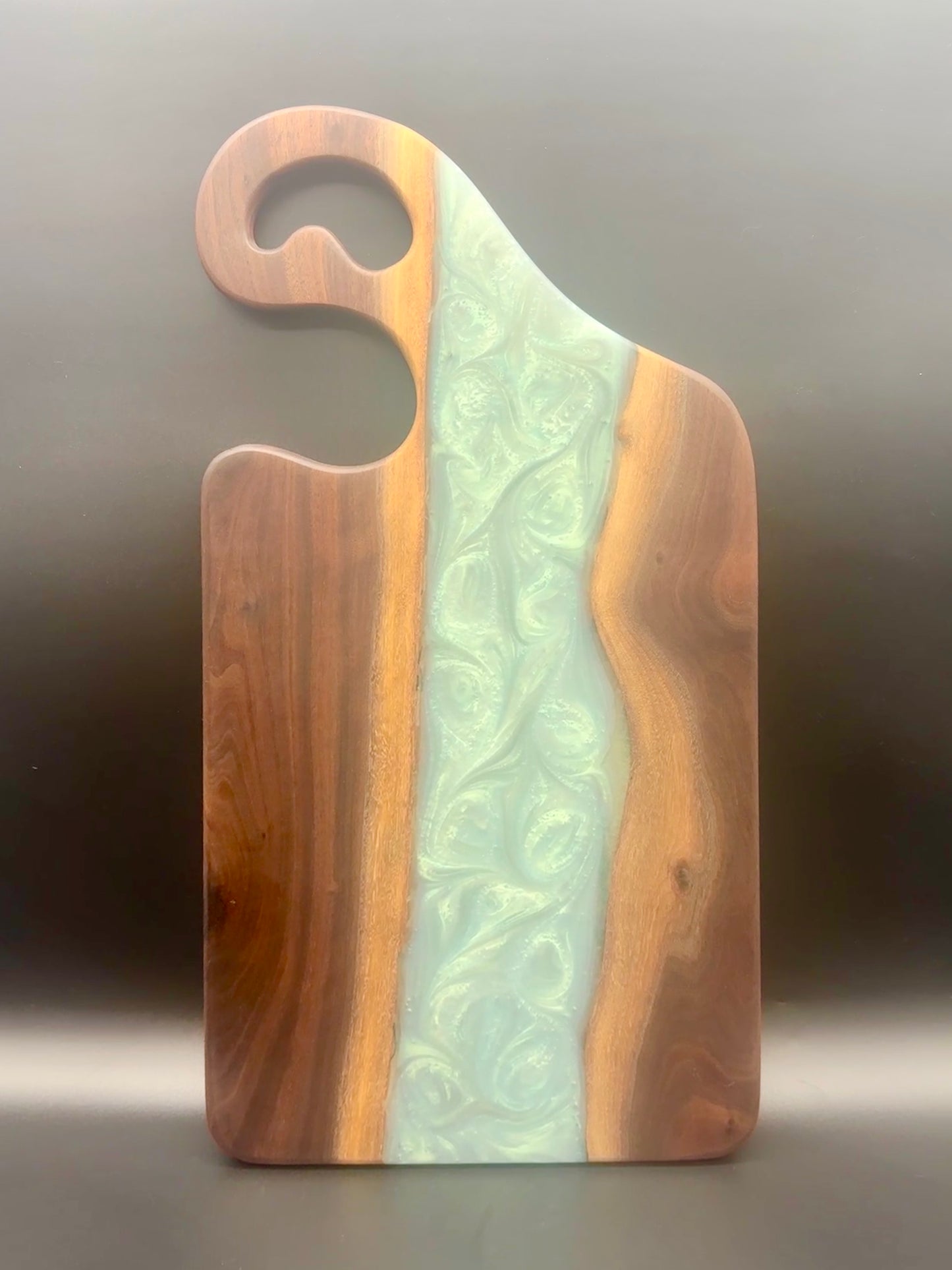 Walnut board with Sea Foam Green resin