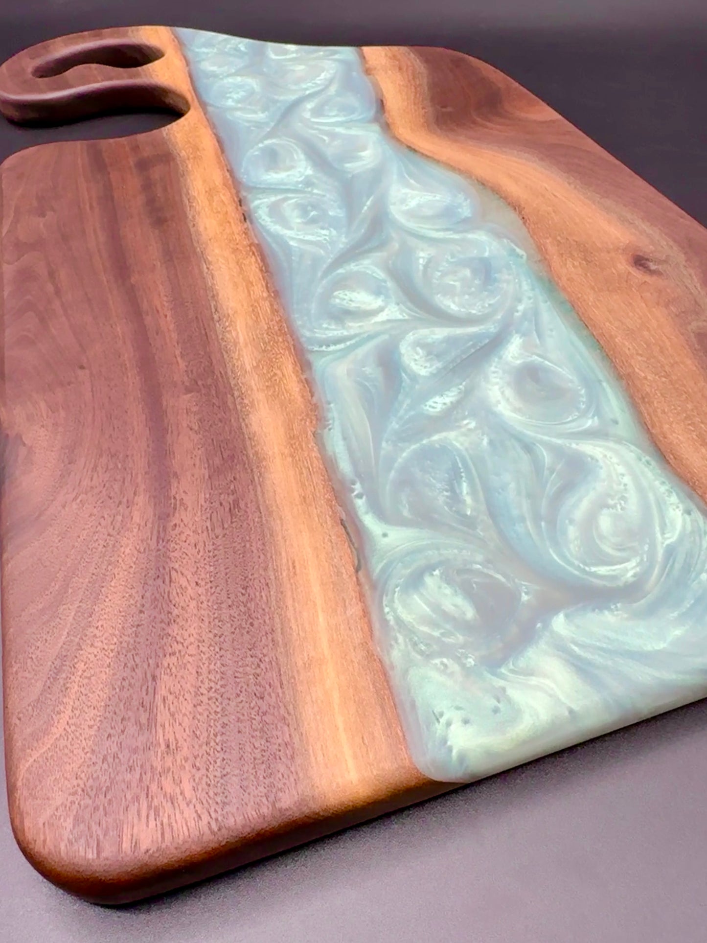 Walnut board with Sea Foam Green resin