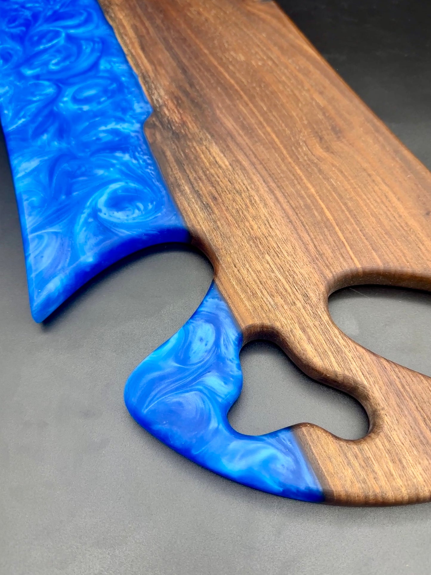 Walnut board with royal blue resin