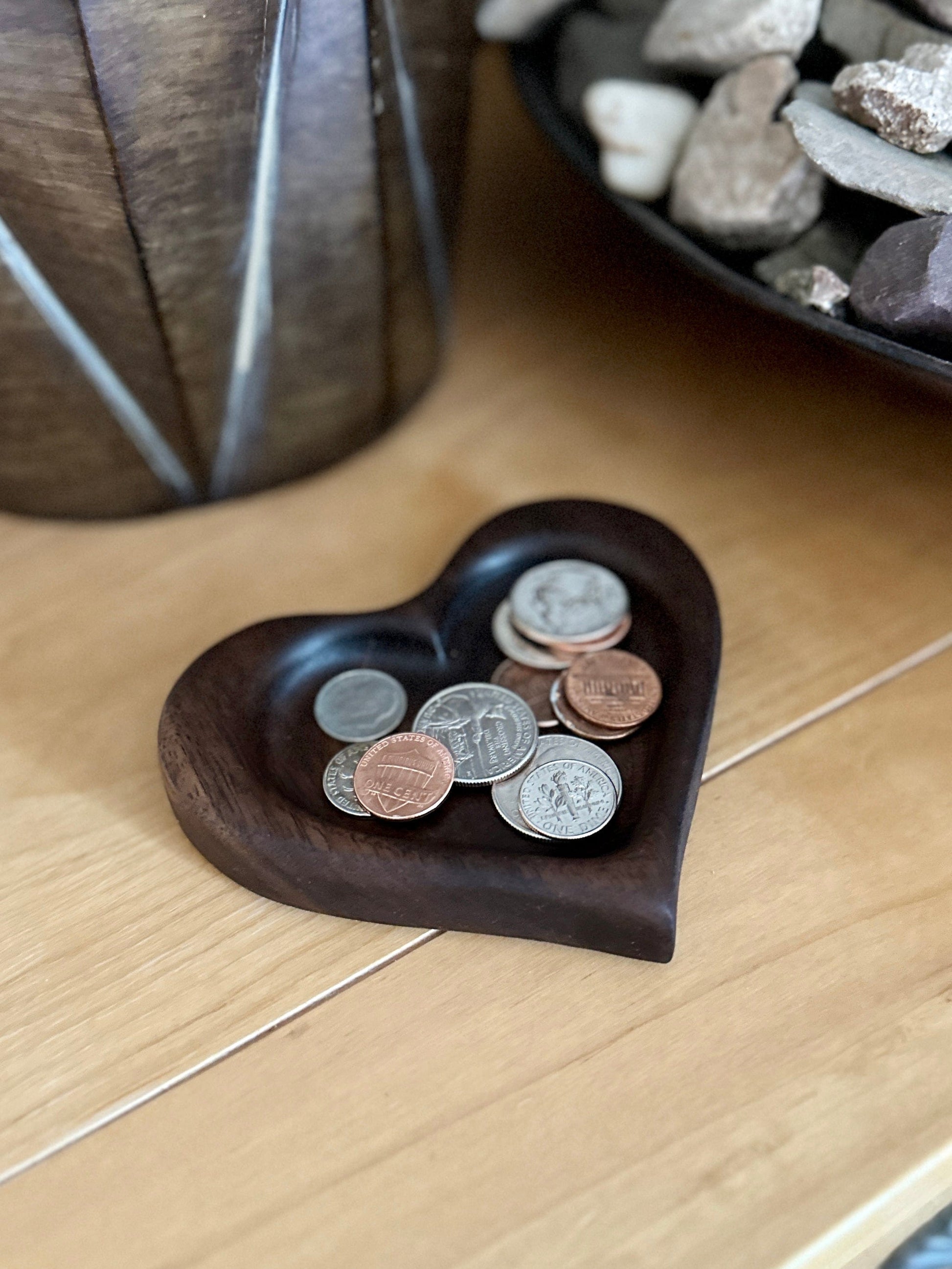 Catch All Heart Tray Walnut Coins