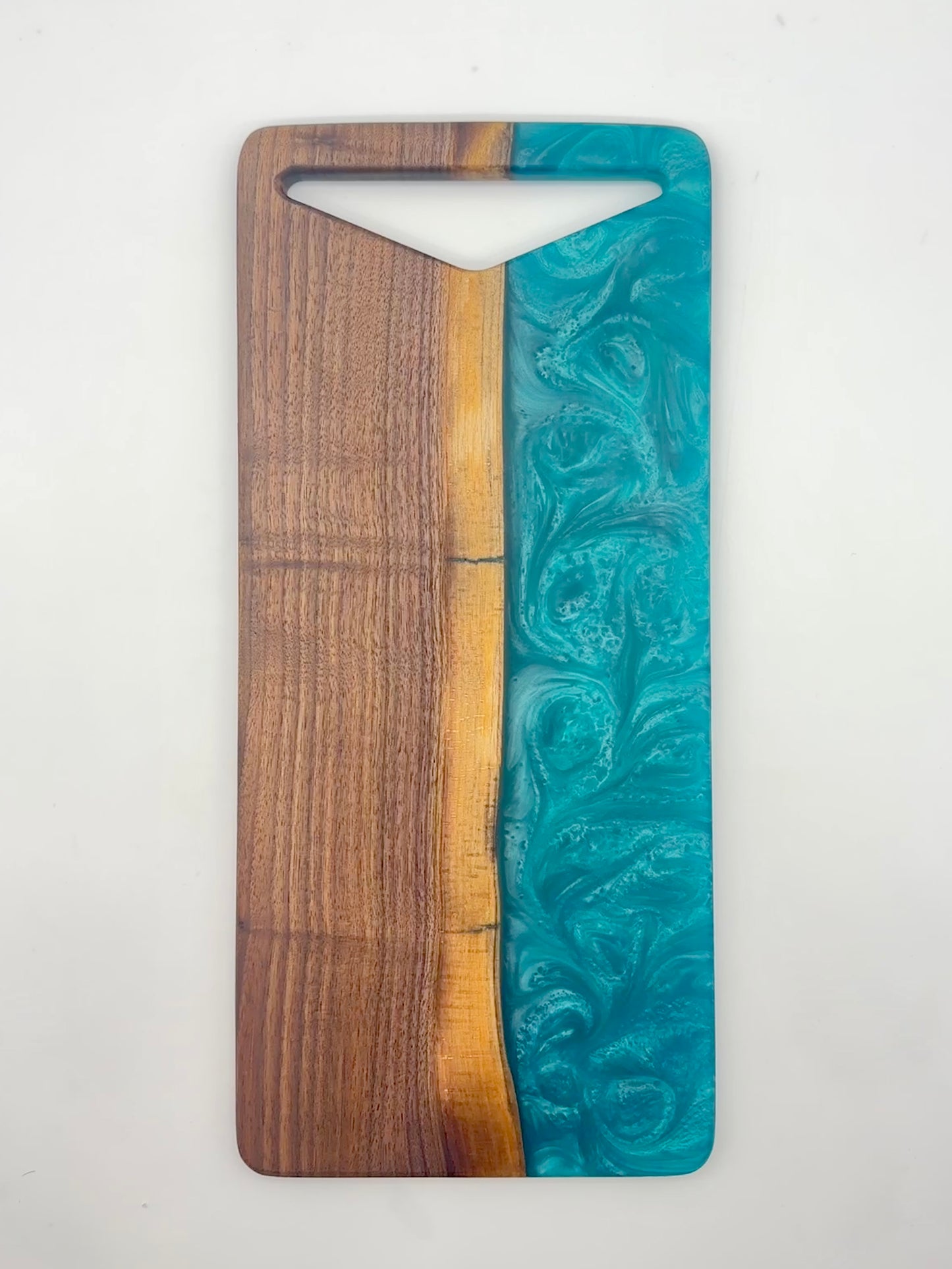 Walnut board with bora bora blue resin