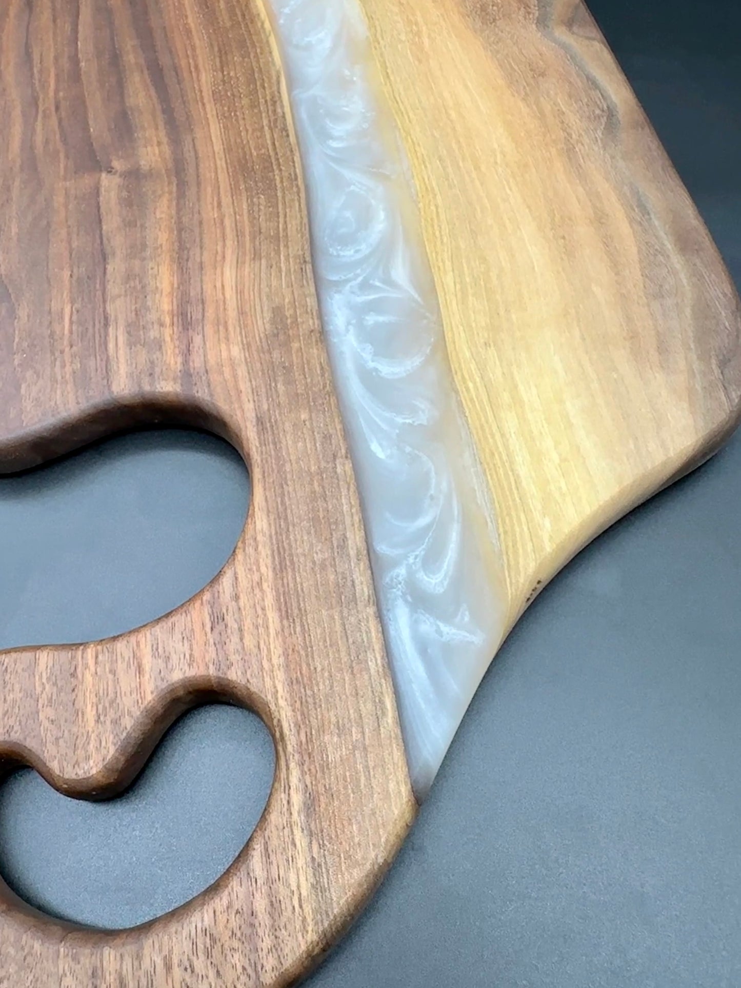 Walnut board with Pearl White resin