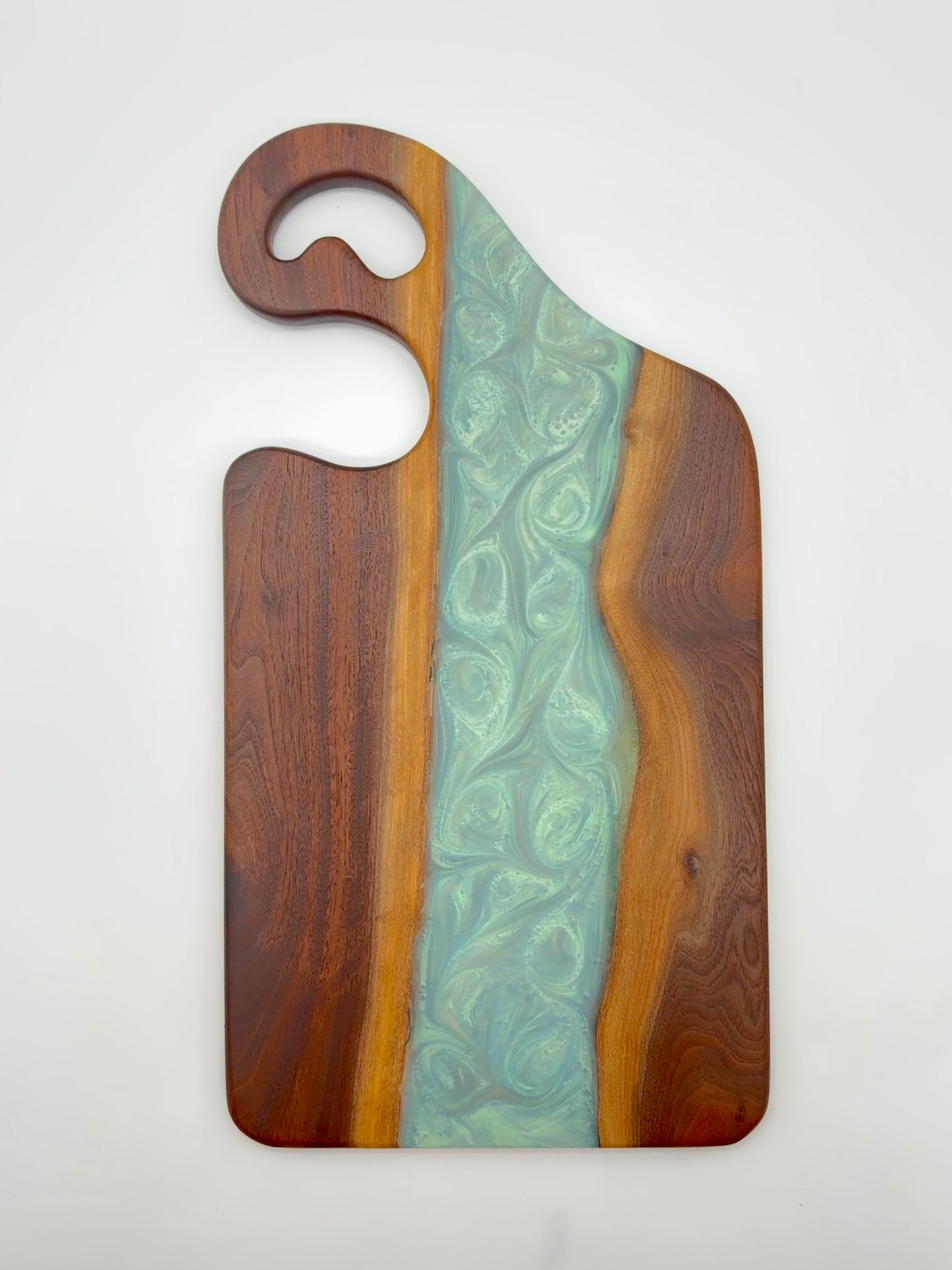 Walnut board with Sea Foam Green resin