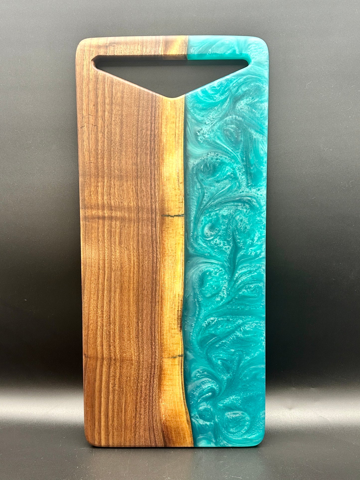 Walnut board with bora bora blue resin