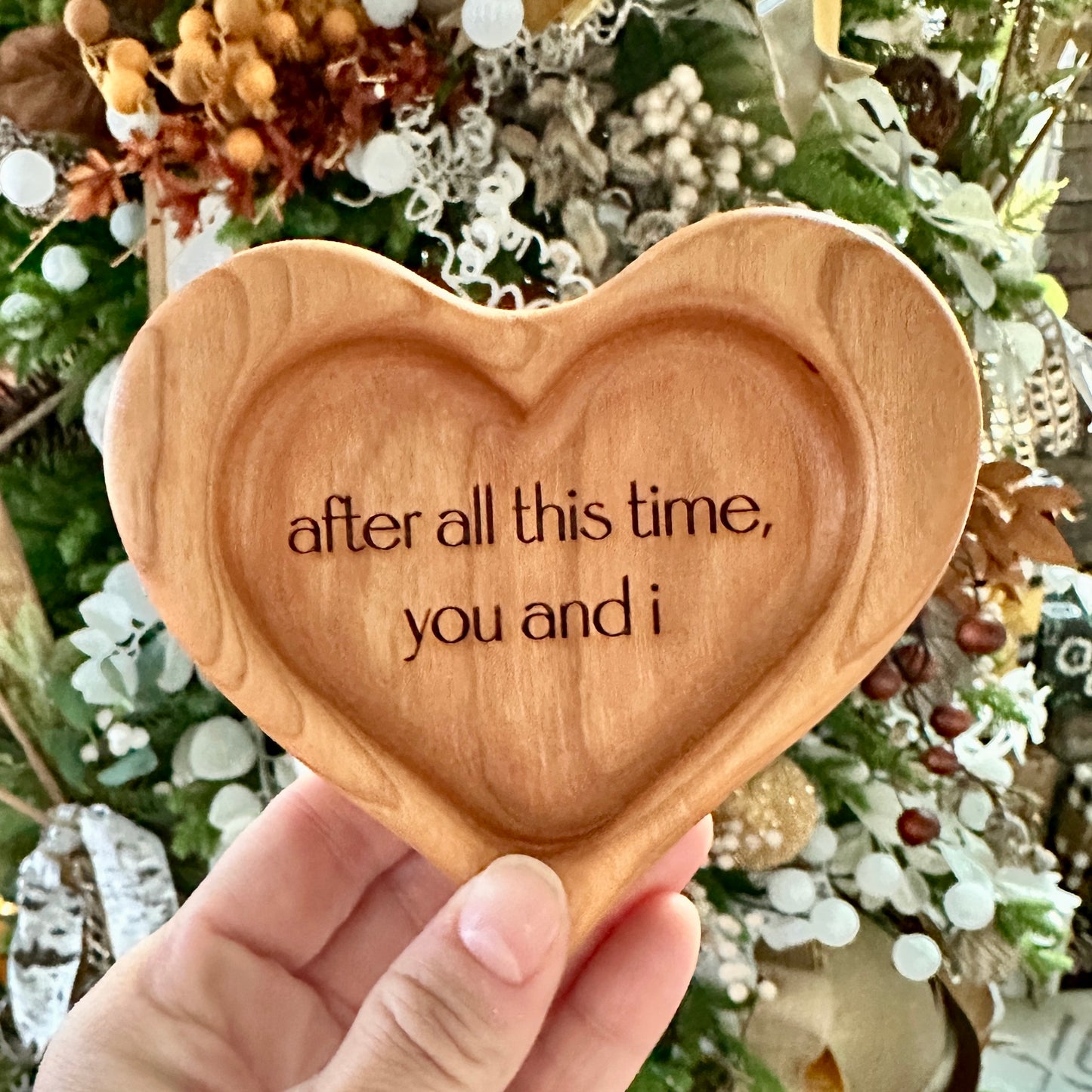 Mini Heart Catch-All Tray | Walnut/Cherry Wood | Handcrafted, Laser Etched Design | 4x8