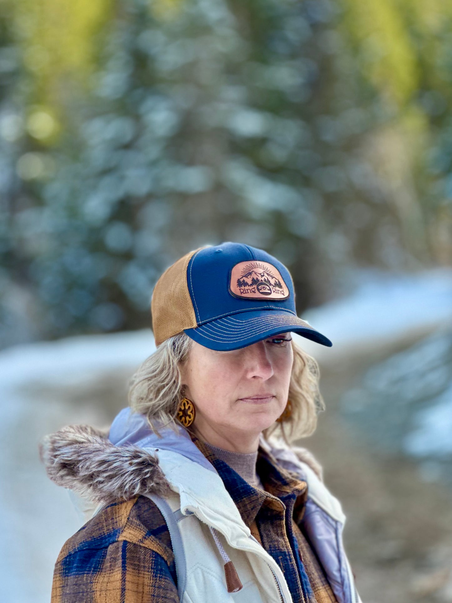 Richardson™ 112 - Navy/Caramel Snapback Hat With Premium Leather Patches