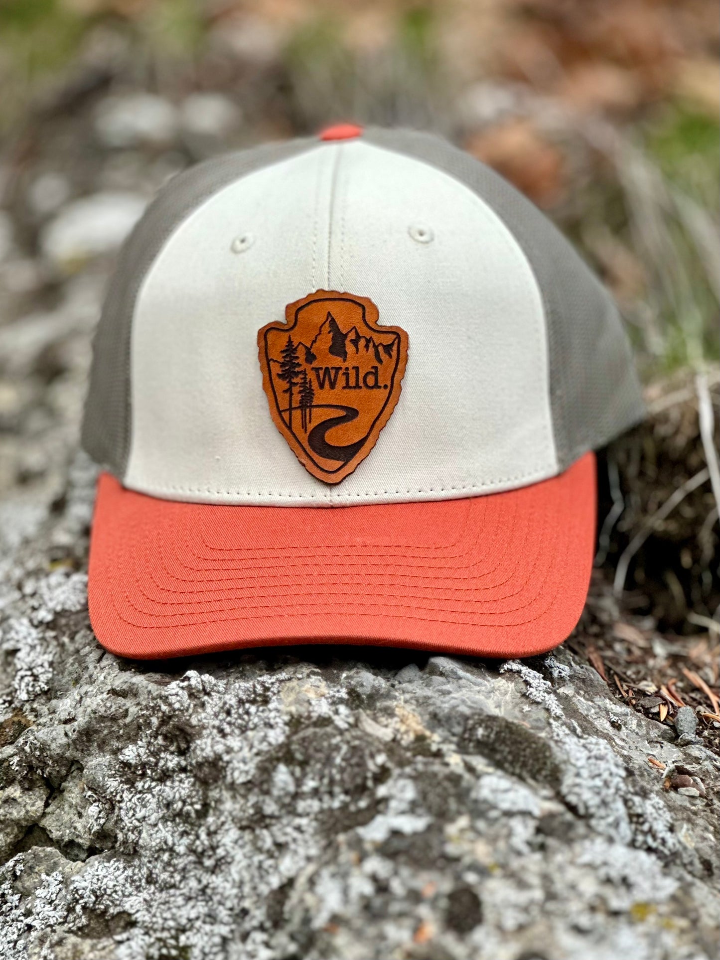 Richardson™ 115 Low Pro - Cream/Loden/Dark Orange Snapback Hat With Premium Leather Patches