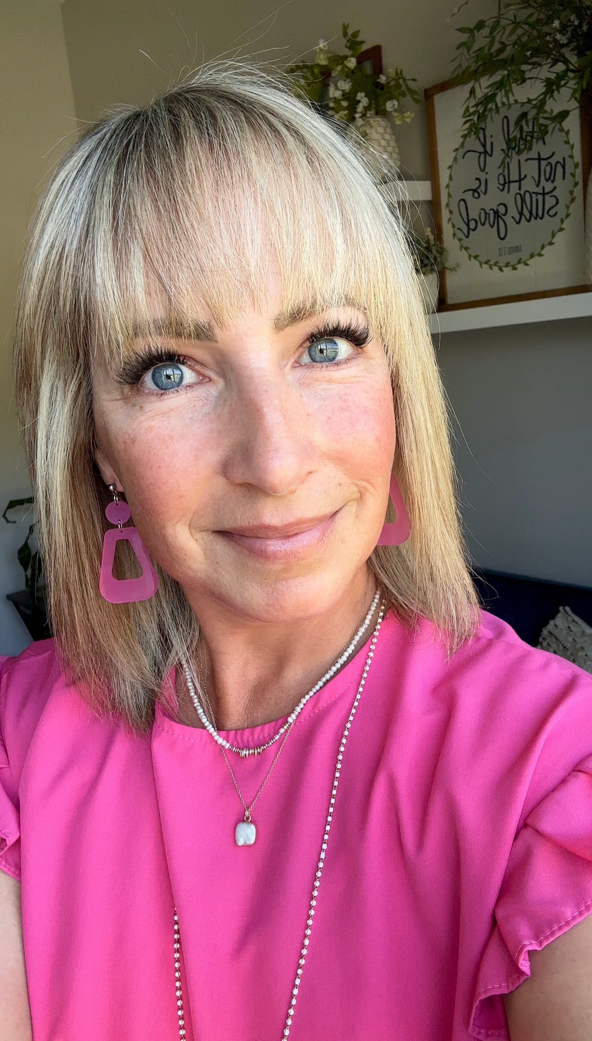 Pink Hoop Earrings Model