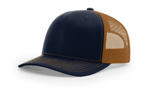 Richardson™ 112 - Navy/Caramel Snapback Hat With Premium Leather Patches