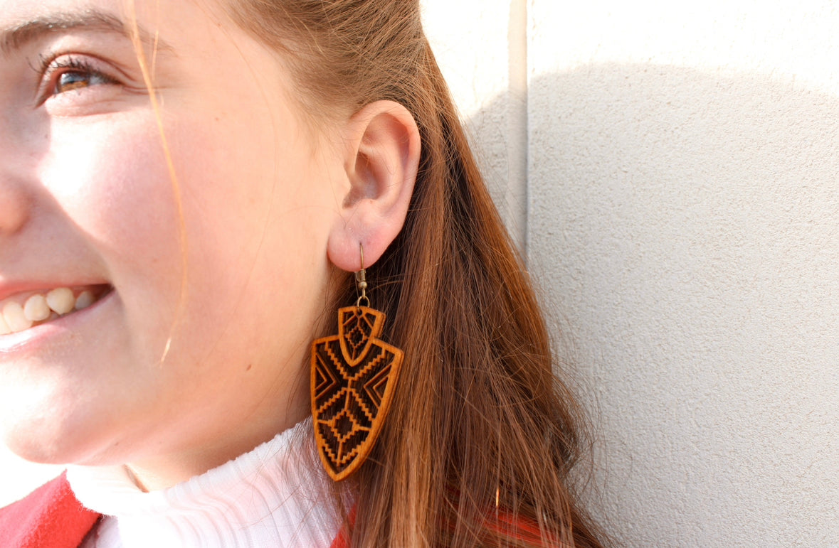Aztec Patterned Arrowhead Earrings