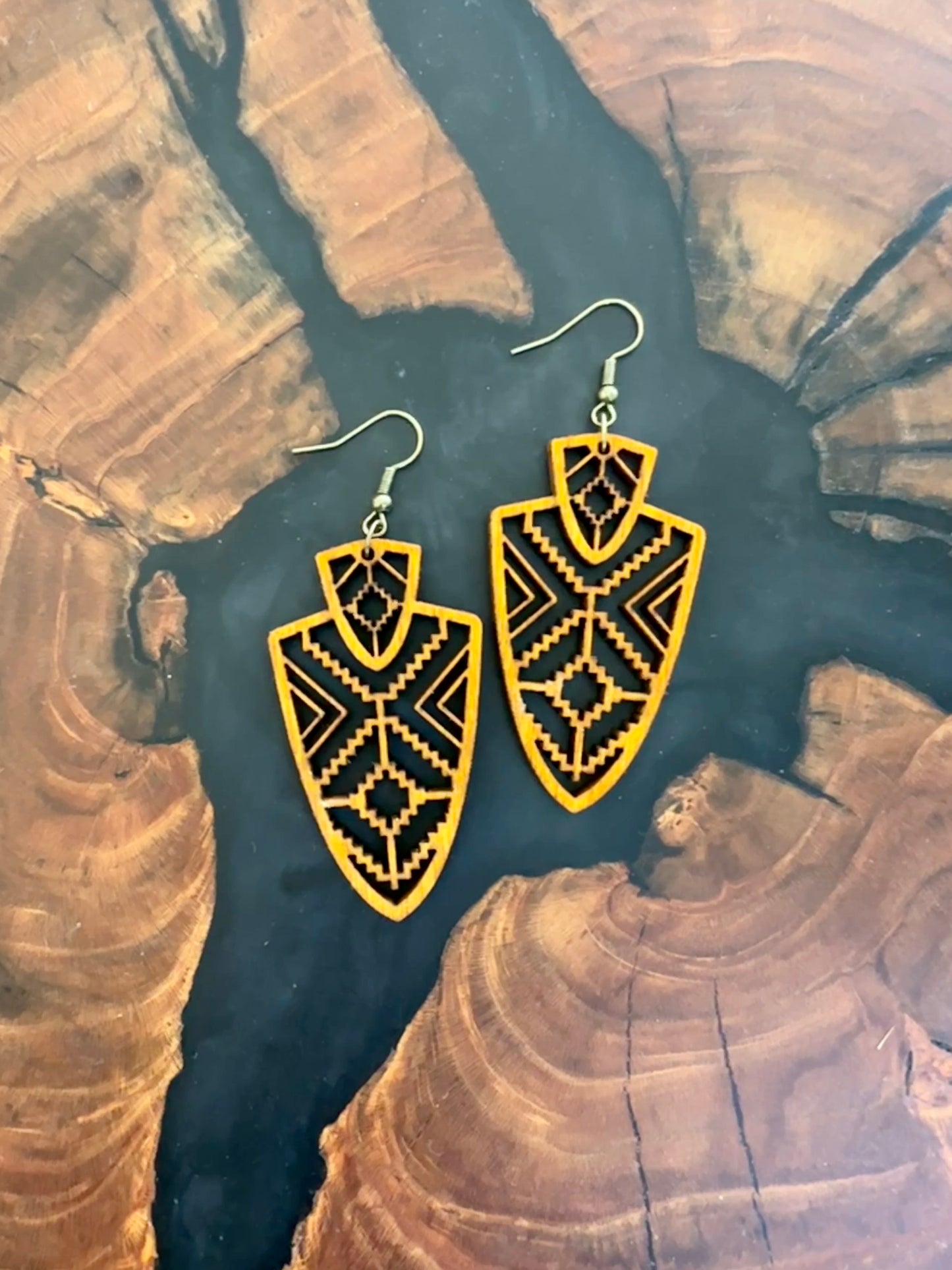 Aztec Patterned Arrowhead Earrings