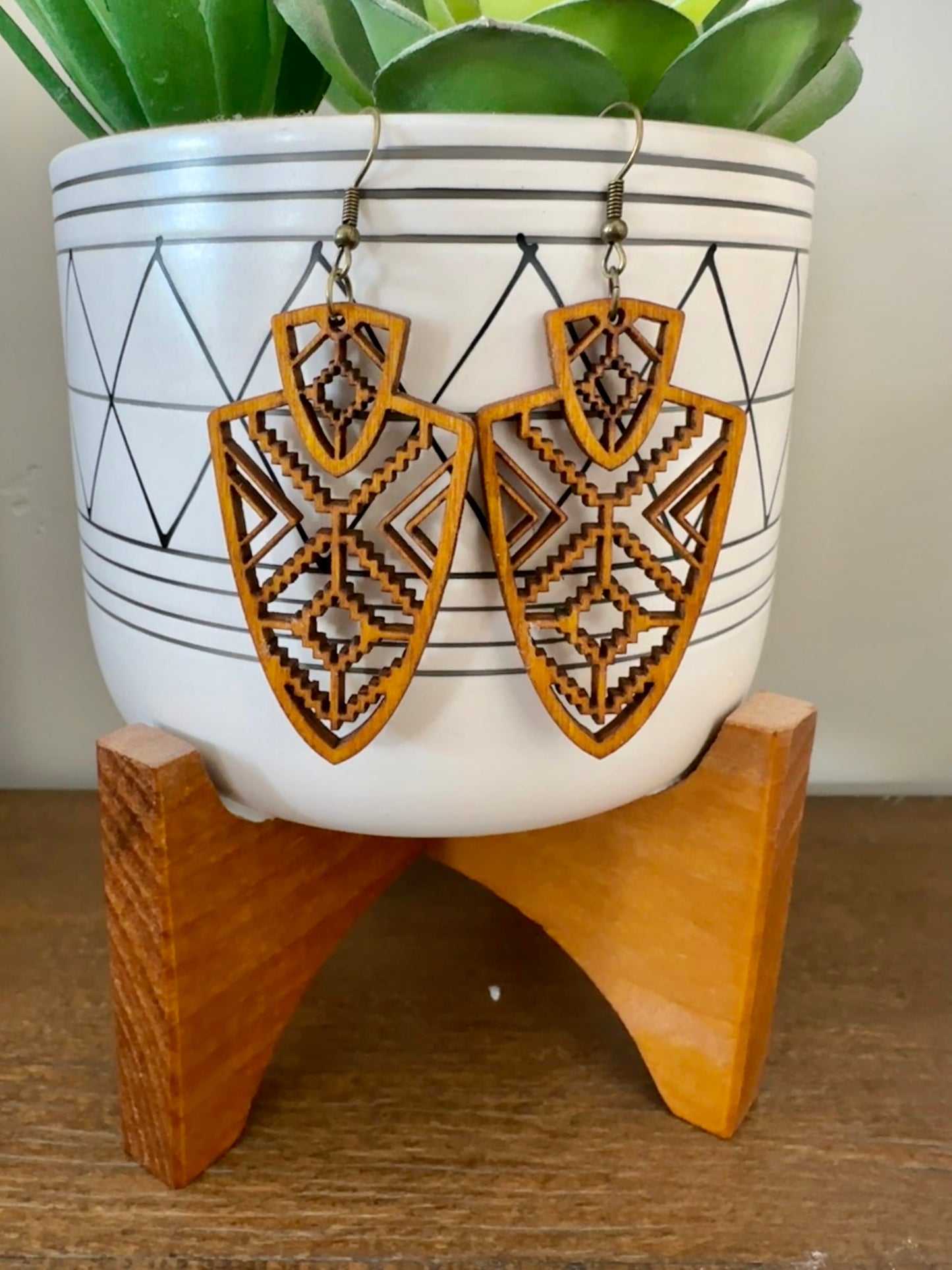 Aztec Patterned Arrowhead Earrings