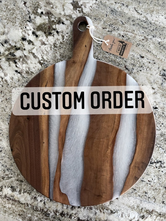 Custom 12” round walnut and resin board