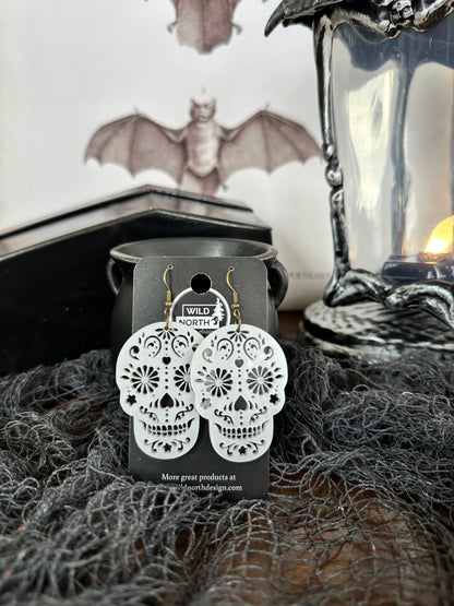 Sugar skull (Dia de los muertos) white earrings