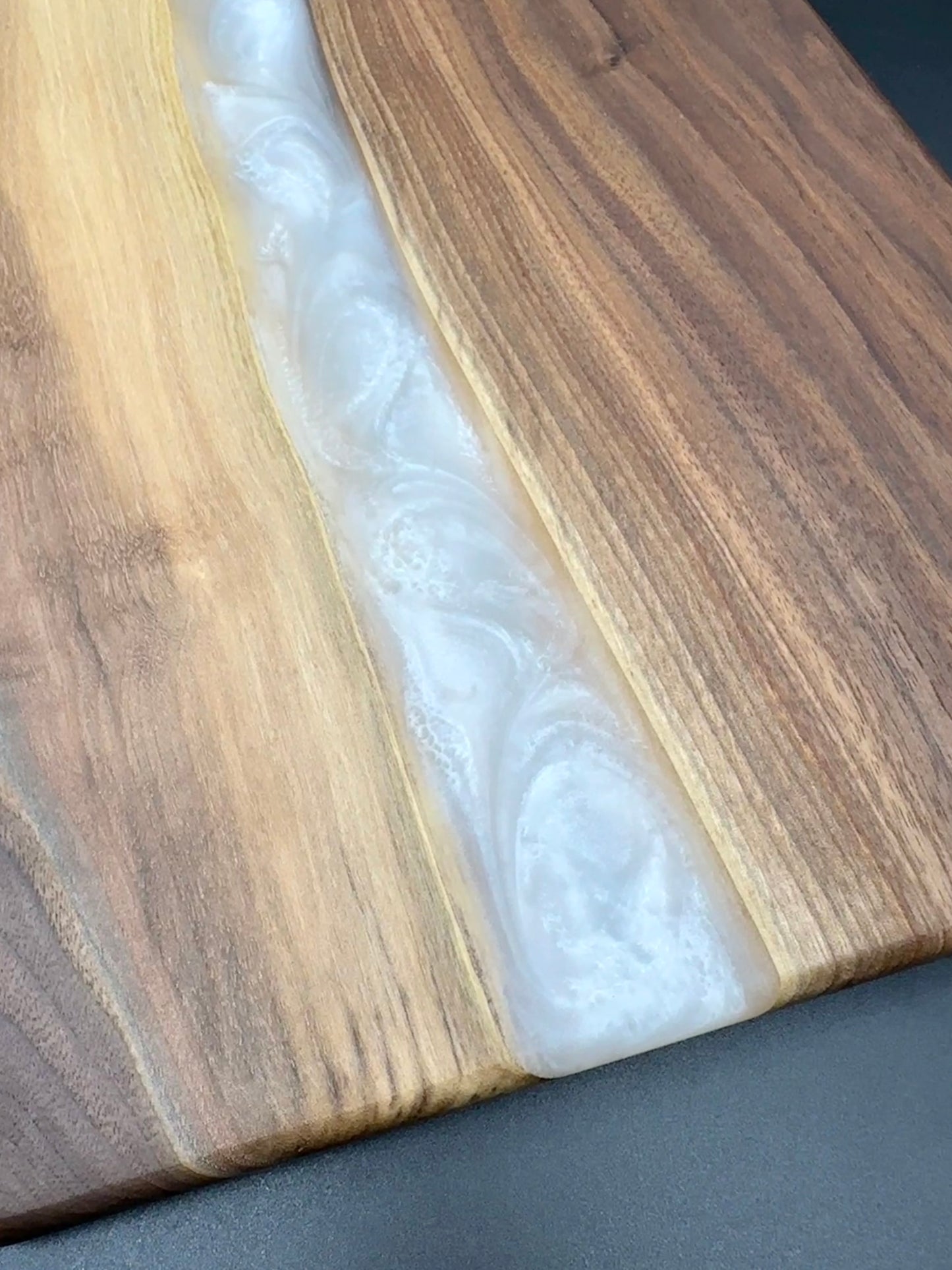Walnut board with Pearl White resin
