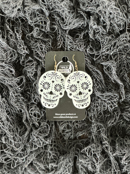 Sugar skull (Dia de los muertos) white earrings