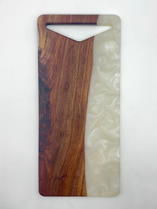 Walnut board with pearl white resin