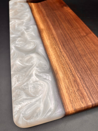 Walnut board with pearl white resin