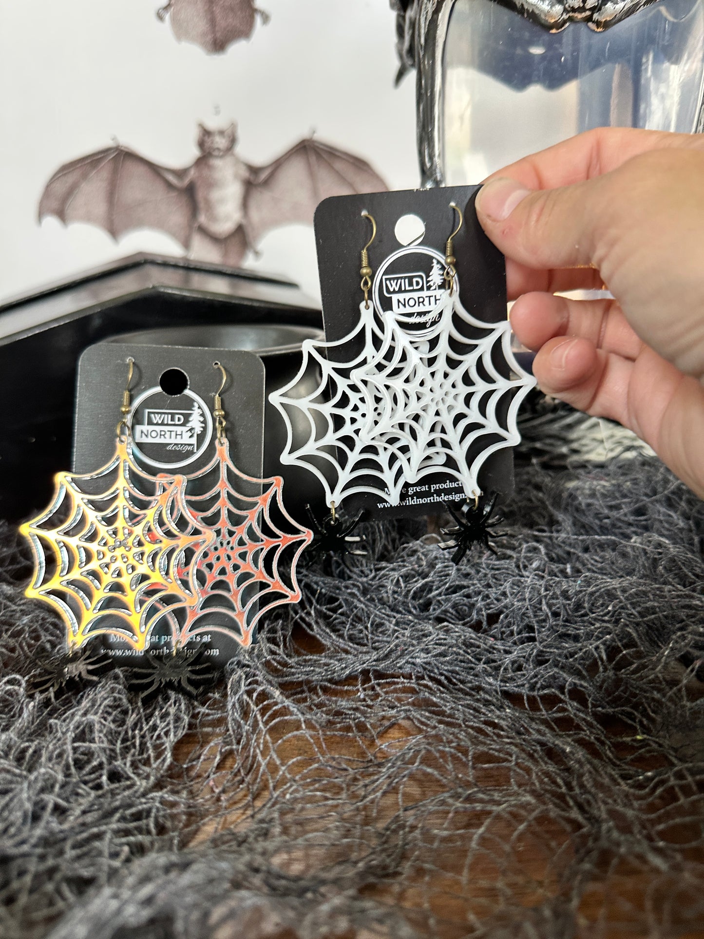 Spider web and spider Iridescent Halloween earrings