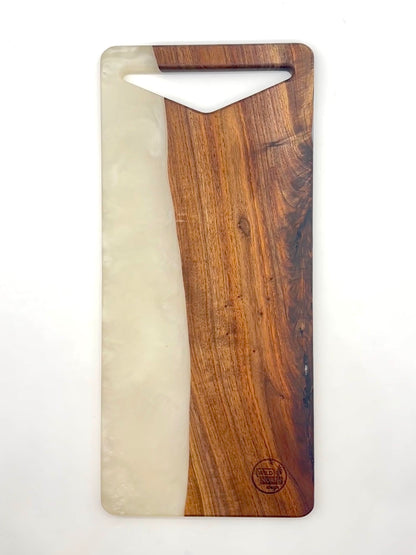 Walnut board with pearl white resin