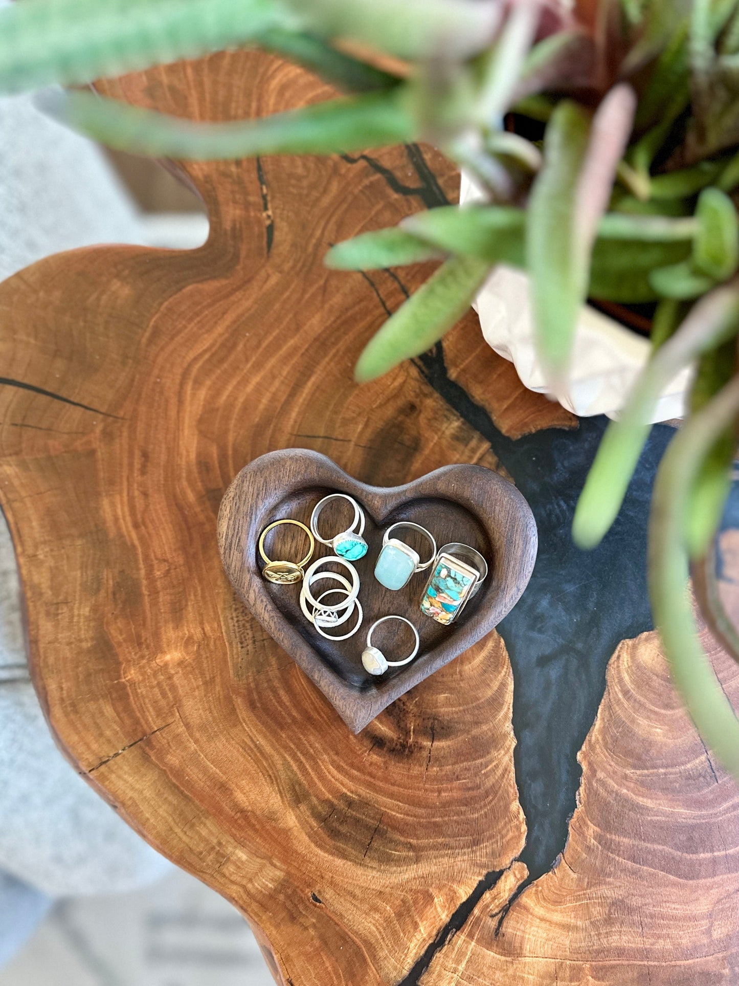 Catch All Heart Tray Walnut Rings