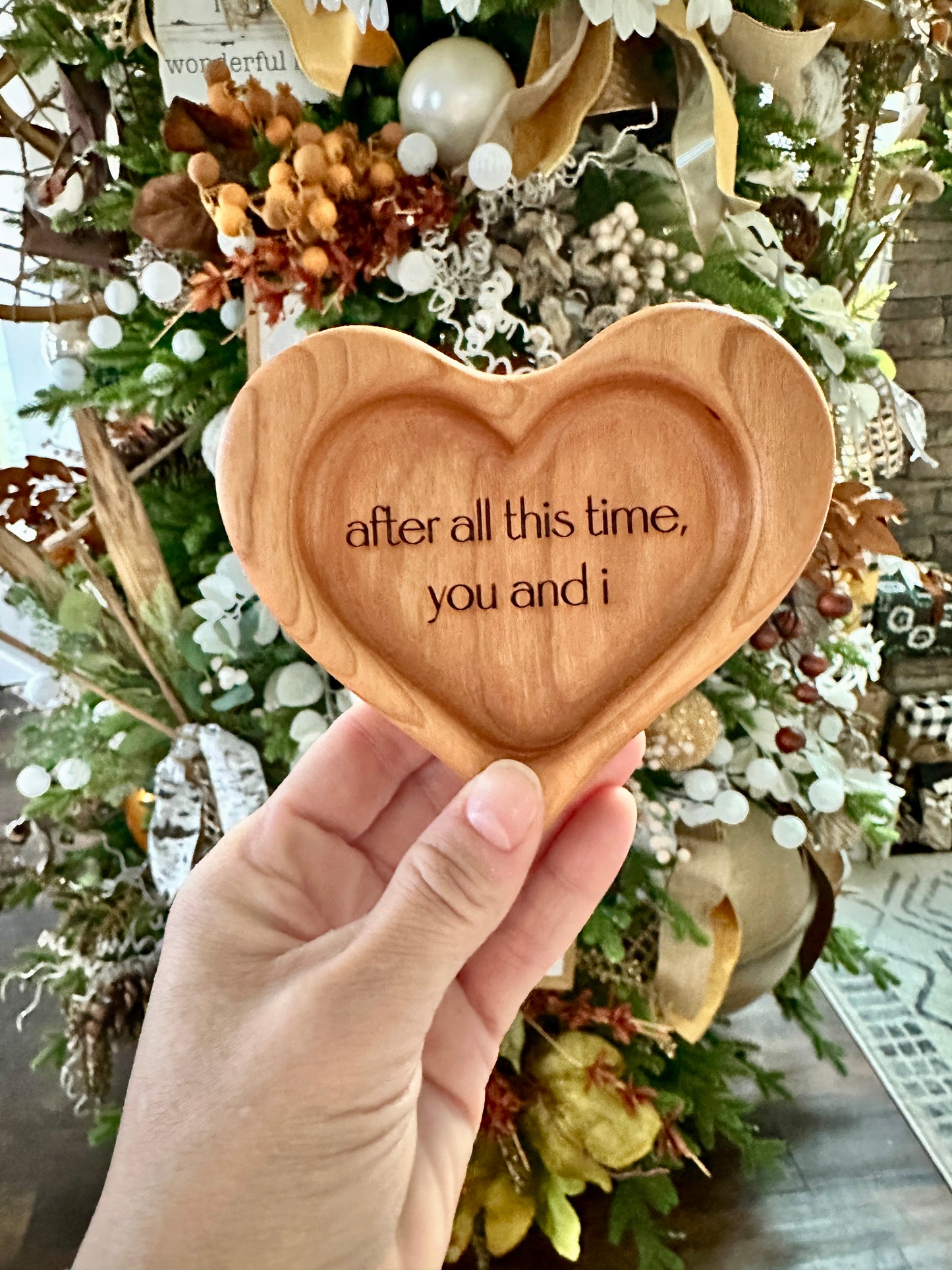 Mini Heart Catch-All Tray | Walnut/Cherry Wood | Handcrafted, Laser Etched Design | 4x8