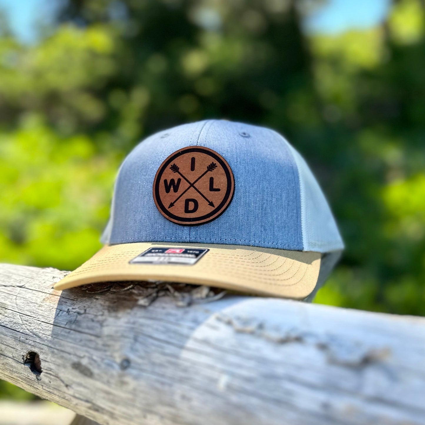 Richardson™ 115 Low Pro - Heather Grey/Birch/Amber Gold Snapback Hat With Premium Leather Patches