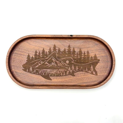 Catch-All Tray (Small) | Walnut/Cherry Wood | Handcrafted, Laser Etched Design | 4x8