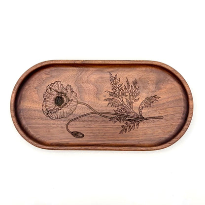 Catch-All Tray (Small) | Walnut/Cherry Wood | Handcrafted, Laser Etched Design | 4x8