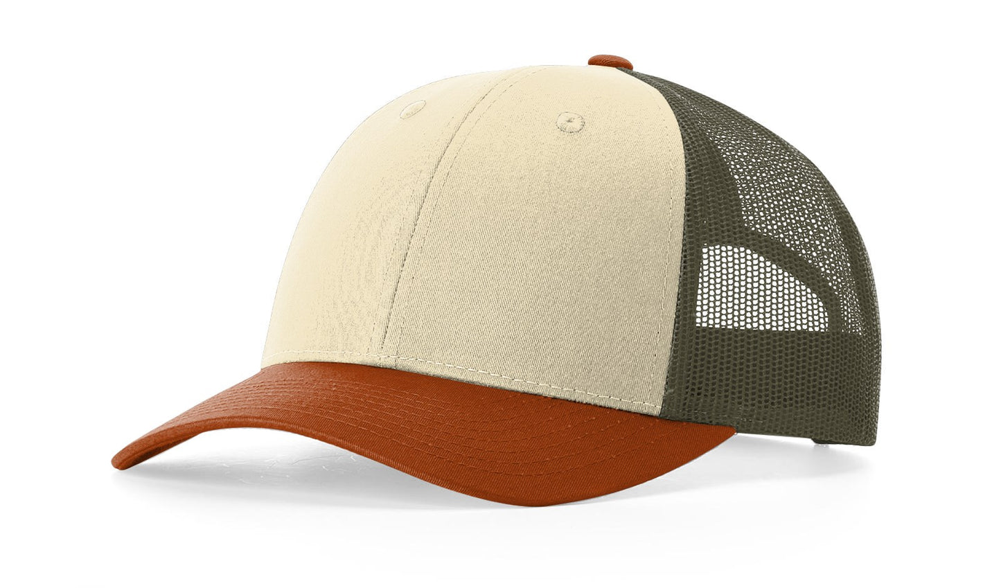 Richardson™ 115 Low Pro - Cream/Loden/Dark Orange Snapback Hat With Premium Leather Patches