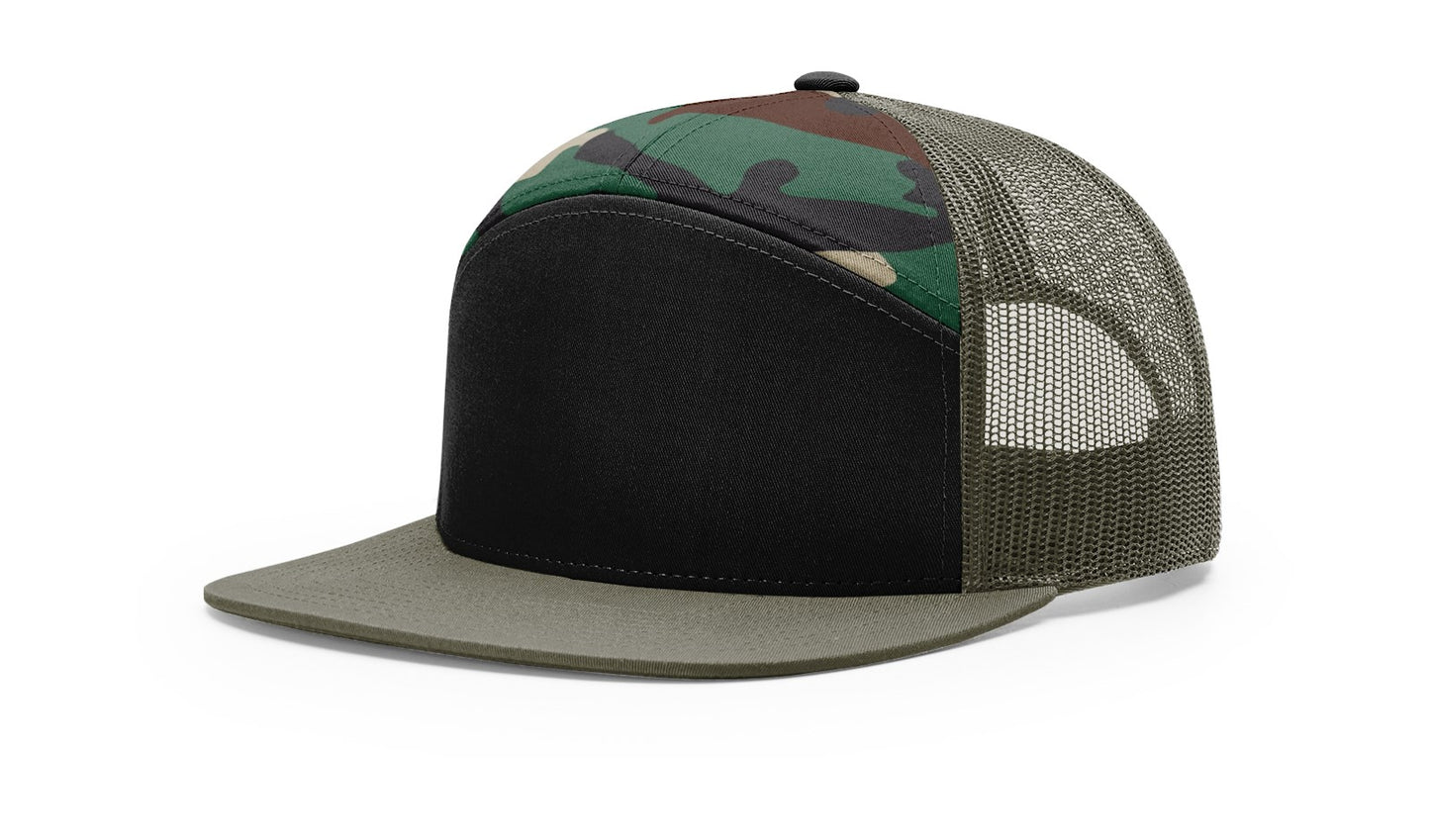 Richardson™ 168 - Black/Camo/Loden Snapback Hat With Premium Leather Patches