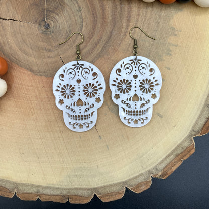 Sugar skull (Dia de los muertos) white earrings