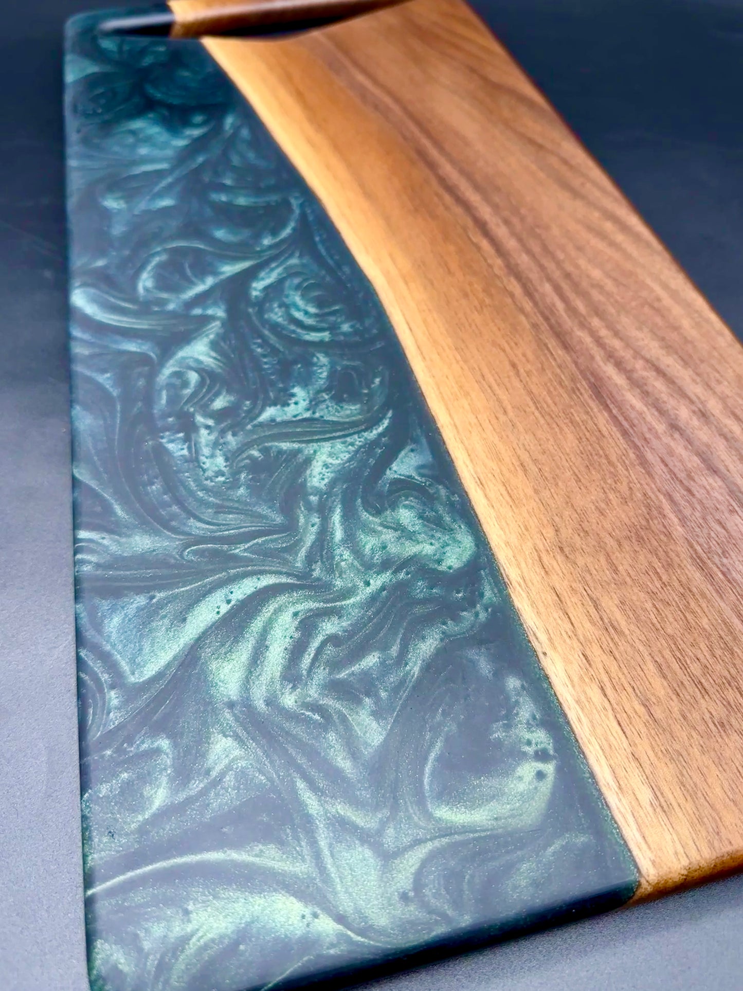 Walnut board with green resin