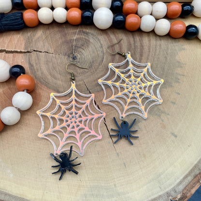 Spider web and spider Iridescent Halloween earrings