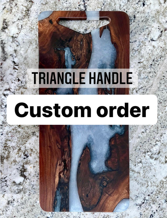 Custom Walnut board (triangle) with your choice of colored resin