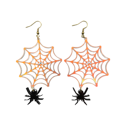 Spider web and spider Iridescent Halloween earrings