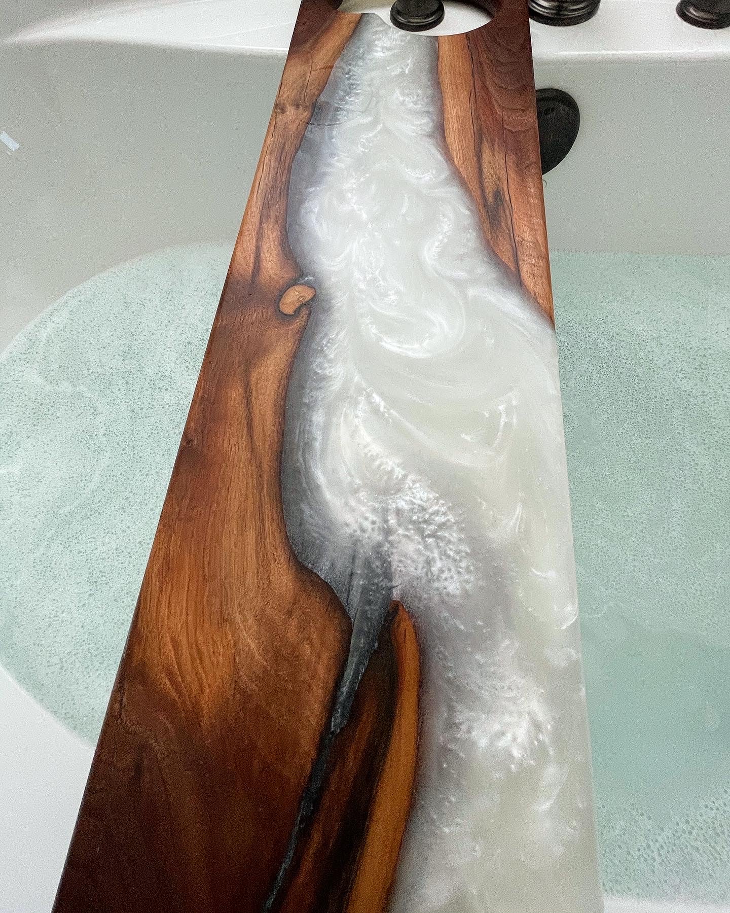 Custom order bath tray with epoxy resin
