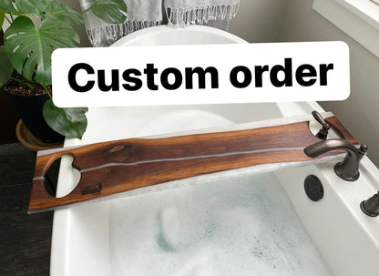 Custom order bath tray with epoxy resin