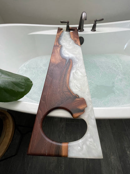 Custom order bath tray with epoxy resin