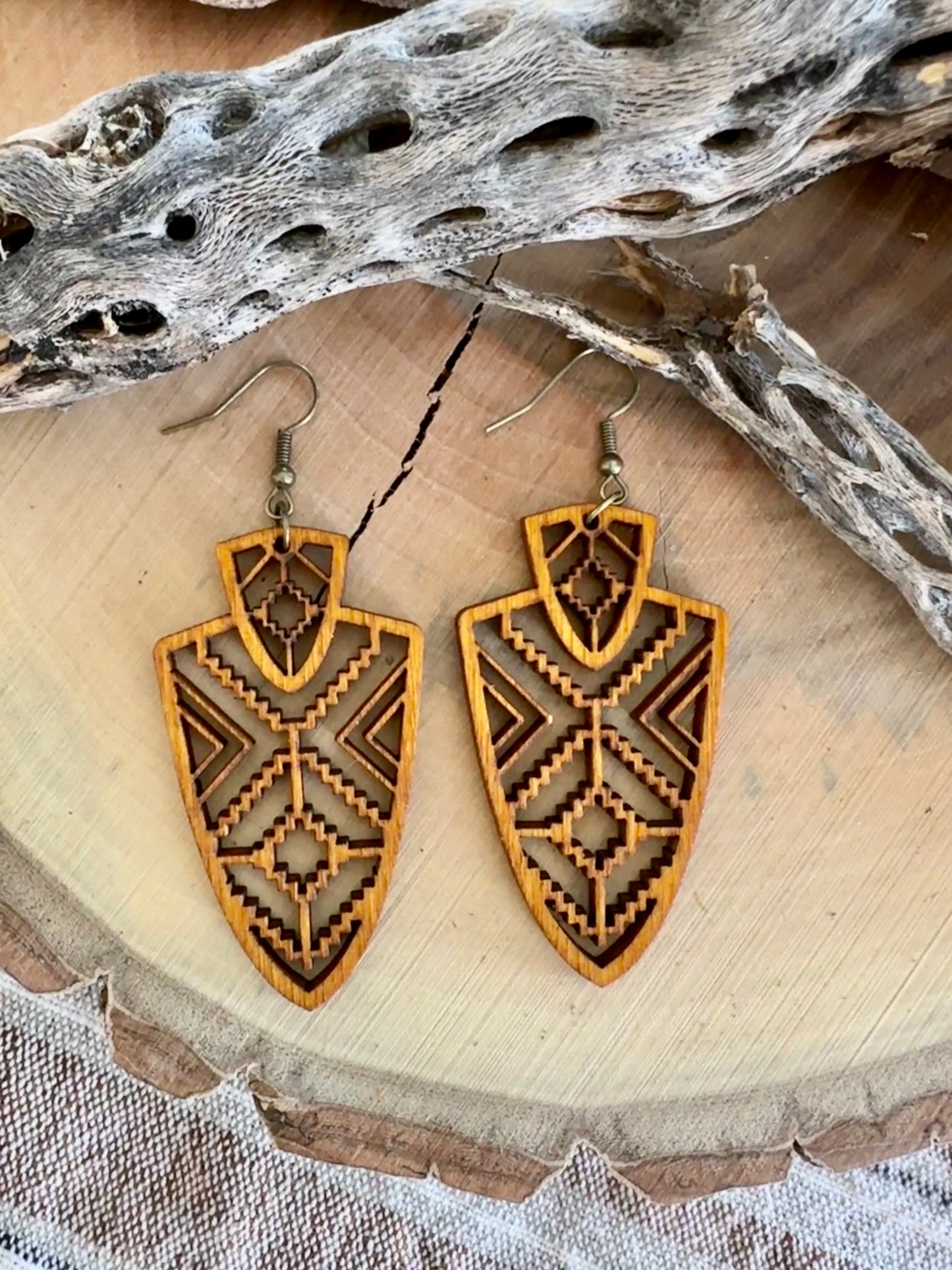 Aztec Patterned Arrowhead Earrings