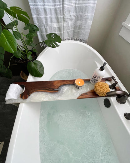 Custom order bath tray with epoxy resin