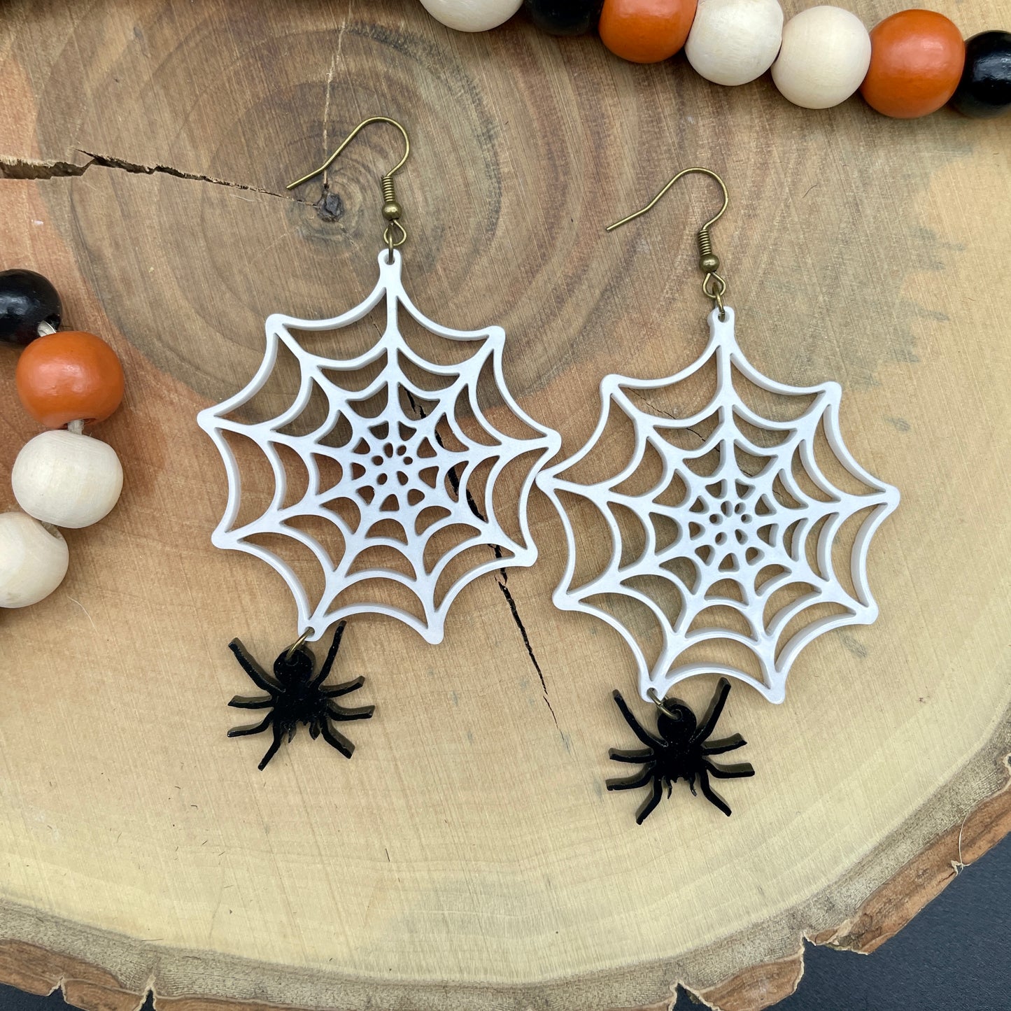 Spider web and spider Halloween earrings